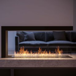 Foto de ambiente de la chimenea de bioetanol de Infire INSIDE U 1000 vers.2, a tres caras