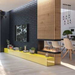 Foto de ambiente de la chimenea de bioetanol de Infire INSIDE U 1000 vers.2, a tres caras