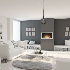 Foto de ambiente de la chimenea de bioetanol de Infire INBOX 900 color blanco