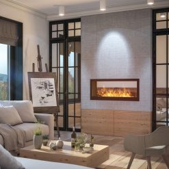 Foto de ambiente de la chimenea de bioetanol de Infire 2Side 1200 tipo túnel