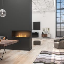 Foto de ambiente de la chimenea de bioetanol de Infire INSIDE 1100 P Versión 2, a dos caras con apertura a la derecha