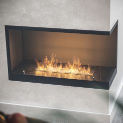 Foto de ambiente de la chimenea de bioetanol de Infire INSIDE 800 P Versión 2 (con aislamiento incorporado), a dos caras con apertura a la derecha