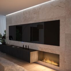 Foto de ambiente de la chimenea de bioetanol de Infire INSIDE C1000 Vers.1, a tres caras