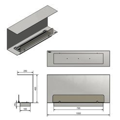 Medidas de la chimenea de bioetanol de Infire INSIDE C1000 vers.1, a tres caras
