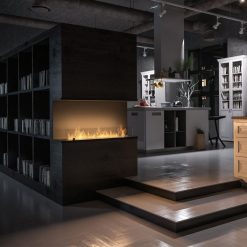 Foto de ambiente de la chimenea de bioetanol de Infire INSIDE C1000 Vers.2, a tres caras