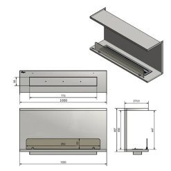 Medidas de la chimenea de bioetanol de Infire INSIDE C1000 vers.2, a tres caras