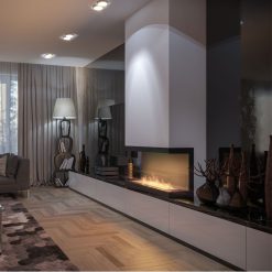 Foto de ambiente de la chimenea de bioetanol de Infire INSIDE C1000 Vers.3, a tres caras