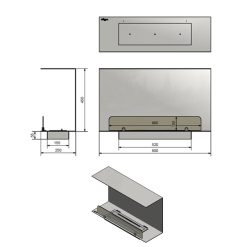 Medidas de la chimenea de bioetanol de Infire INSIDE C800 vers.1, a tres caras