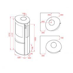 Esquemas de la estufa de leña Liva 6G de Lotus. Con cristales laterales