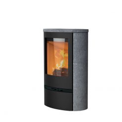 Estufa de leña Jubilee 35 S de Lotus forrada en piedra esteatita