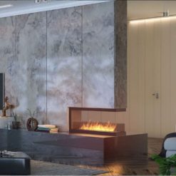 Foto de ambiente de la chimenea de bioetanol de Infire INSIDE U1200, a tres caras