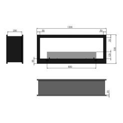 Medidas de la chimenea de bioetanol de Infire 2Side 1200 tipo túnel