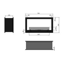 Medidas de la chimenea de bioetanol de Infire 2Side 900 tipo túnel
