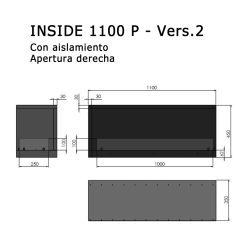 Medidas de la chimenea de bioetanol de Infire INSIDE 1100 P Versión 2, a dos caras con apertura a la derecha