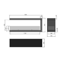 Medidas de la chimenea de bioetanol de Infire INSIDE U1200, a tres caras