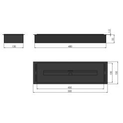Esquemas del quemador de bioetanol encastrable INBOX 500 de Simplefire