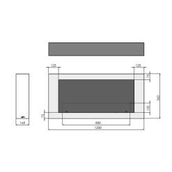 Medidas de la chimenea de bioetanol de Infire MURALL 1200