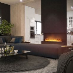 Foto de ambiente de la chimenea de bioetanol de Infire INSIDE C1200 Vers.1, a tres caras