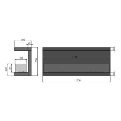 Medidas de la chimenea de bioetanol de Infire INSIDE C1200 vers.3, a tres caras