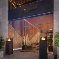 Foto de ambiente de la chimenea exenta de bioetanol de Infire INSTAND 1150 color negro