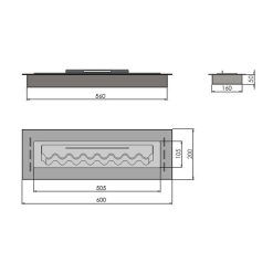 Medidas del Quemador encastrable de bioetanol de Infire INBOX 600