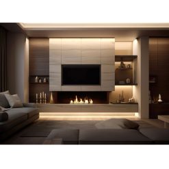 Foto de ambiente del quemador encastrable de bioetanol de Infire SLIM Black Burner 1000