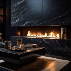 Foto de ambiente del quemador encastrable de bioetanol de Infire SLIM Black Burner 1500