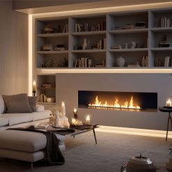 Foto de ambiente del quemador encastrable de bioetanol de Infire SLIM Black Burner 1500