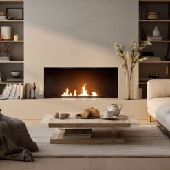 Foto de ambiente del quemador encastrable de bioetanol de Infire SLIM Black Burner 600