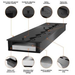 Detalles técnicos de la chimenea encastrable de bioetanol de Infire SLIM 2 Side 800