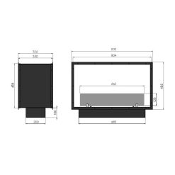 Medidas chimenea encastrable de bioetanol de Infire SLIM 2 Side 800