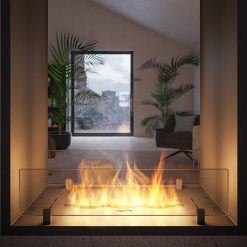 Foto de ambiente de la chimenea encastrable de bioetanol de Infire VERT 2Side 1000 SLIM