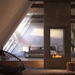 Foto de ambiente de la chimenea encastrable de bioetanol de Infire VERT 2Side 1400 SLIM