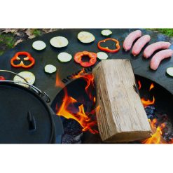 Cocinando en un Pebetero de Bonfeu con accesorio Bonplancha