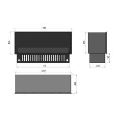 Medidas de la chimenea de vapor de agua Invapo Inside 1200, encastrable