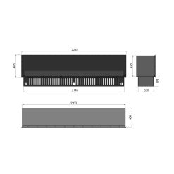 Medidas de la chimenea de vapor de agua Invapo Inside 2200, encastrable