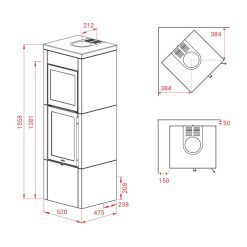 Esquemas de la estufa Lotus QM40 con horno en piedra esteatita gris