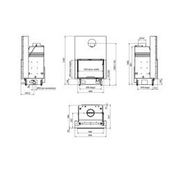 Esquemas de la termochimenea Panaqua 80 EVO LD con puerta guillotina de Technical
