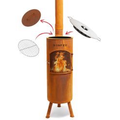 Chimenea de exterior BonGiano LP corten de Bonfeu. Ejemplo de intercambio de accesorios
