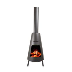 Estufa de exterior BonPyra negra de Bonfeu encendida