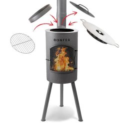 Chimenea de exterior BonGiano SP negra de Bonfeu. Ejemplo de intercambio de accesorios