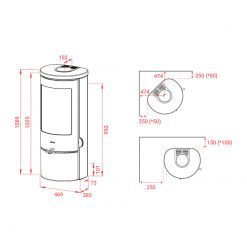 Esquemas de la estufa de leña Prestige Basic S de Lotus. Certificada para Passivhaus