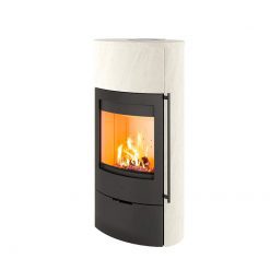 Estufa de leña Jubilee 35 M de Lotus forrada en piedra Limestone