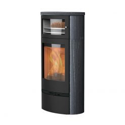 Estufa de leña con horno Jubilee 35 S de Lotus forrada en piedra esteatita Indian Night